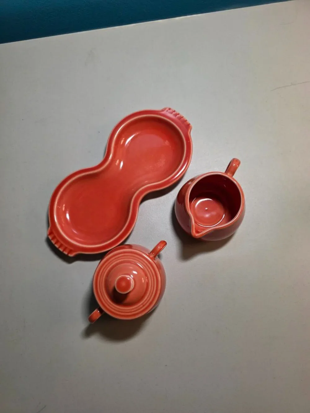 ☕ Fiesta Ceramic Sugar Bowl and Creamer Set with Figure 8 Tray (Persimmon)